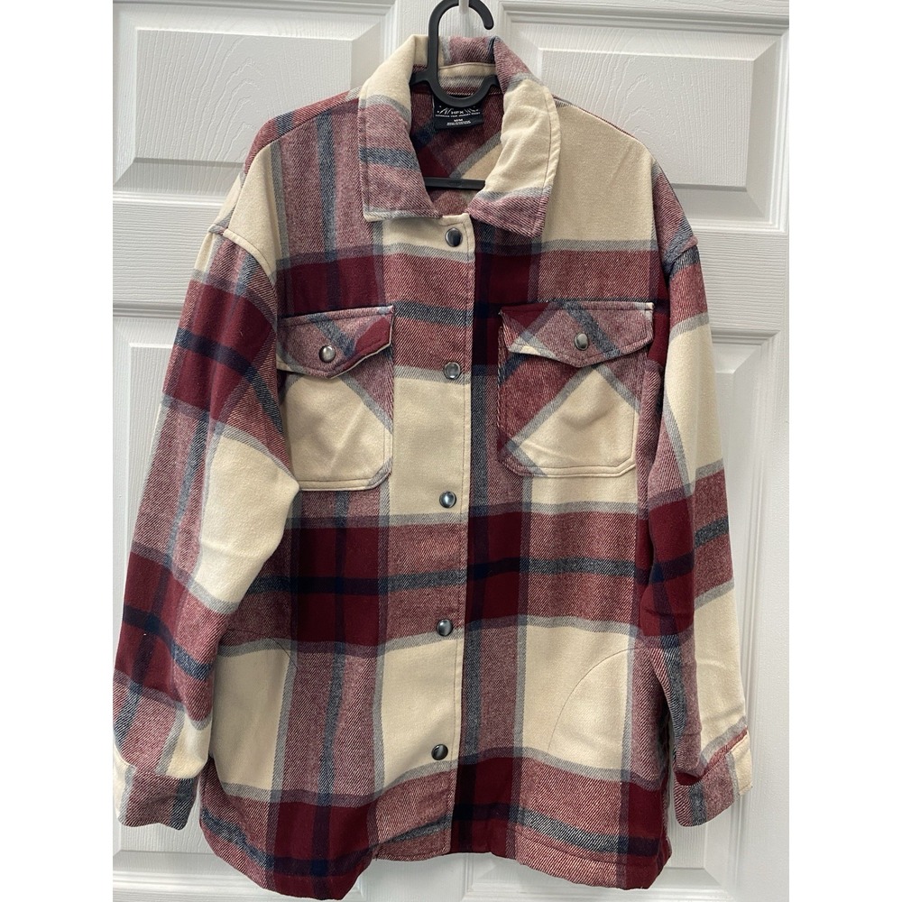 HFX Shirt Jacket Heavyweight Relaxed Dropped Shoulders Red Plaid M Classic